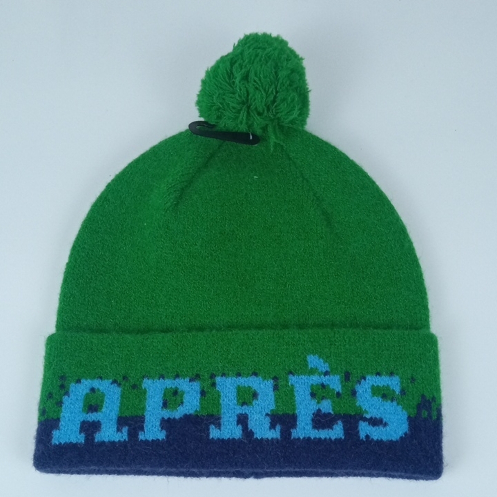 🛍️ Green Pom Beanie with 'APRÈS' Knit Cuff